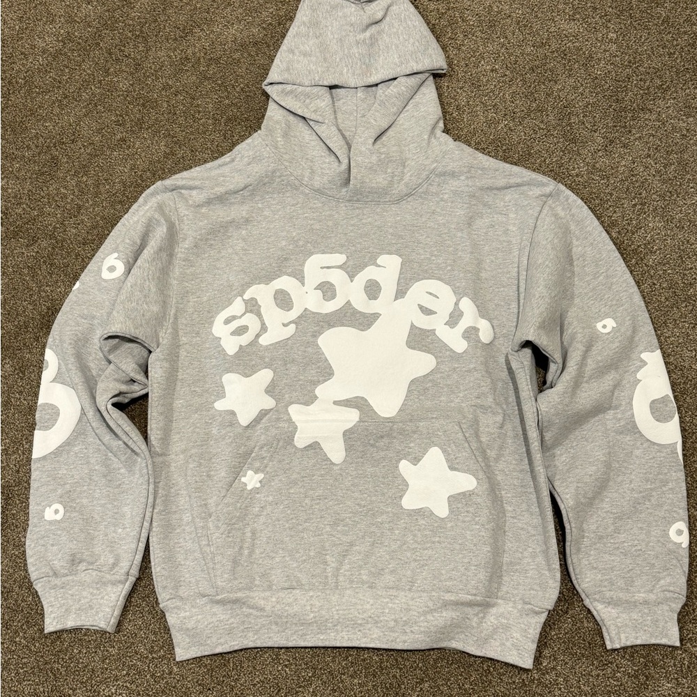 AUTHENTIC Sp5der Hoodie Beluga Grey Size Medium